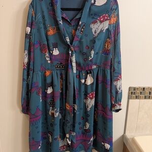 Modcloth Teal Long Sleeve Dress with Circus Print